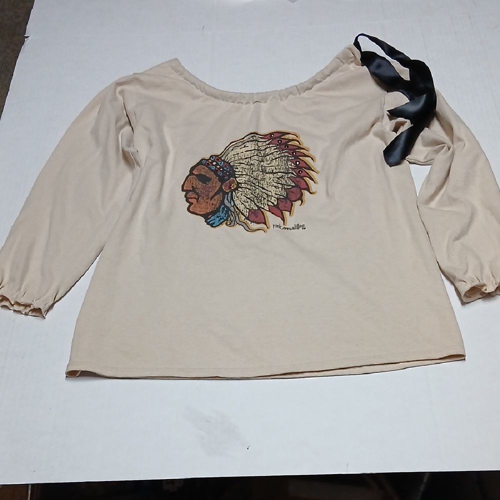 Pink Armadillos Brand Embellished Native American Chief Longsleeve Top w/ Ribbon